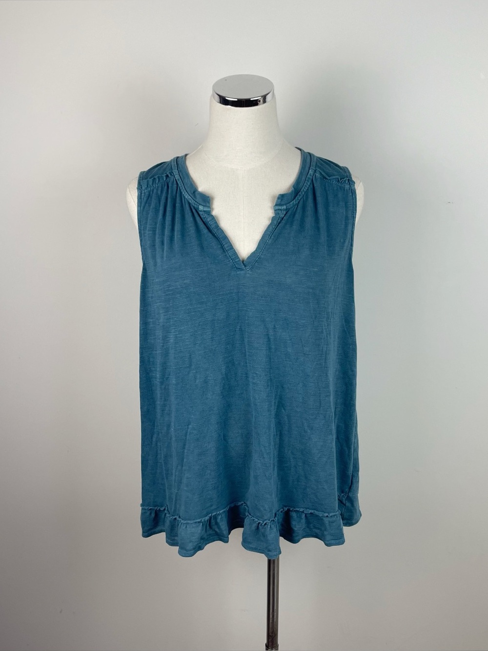 Maeve Anthropologie Solid Blue Ruffle Top Women Large Comfort Casual Boho